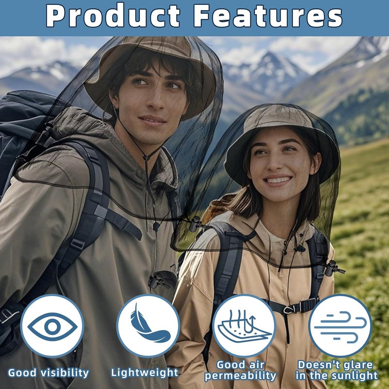 JayruiMice Oversized Mosquito Net 42 x 25 Inches Ultra Large Mosquito Head Net Face Neck Fly Mesh Netting Fits All Hats for Outdoor Camping Hiking Fishing Gardening Safari(Black) - Image 4